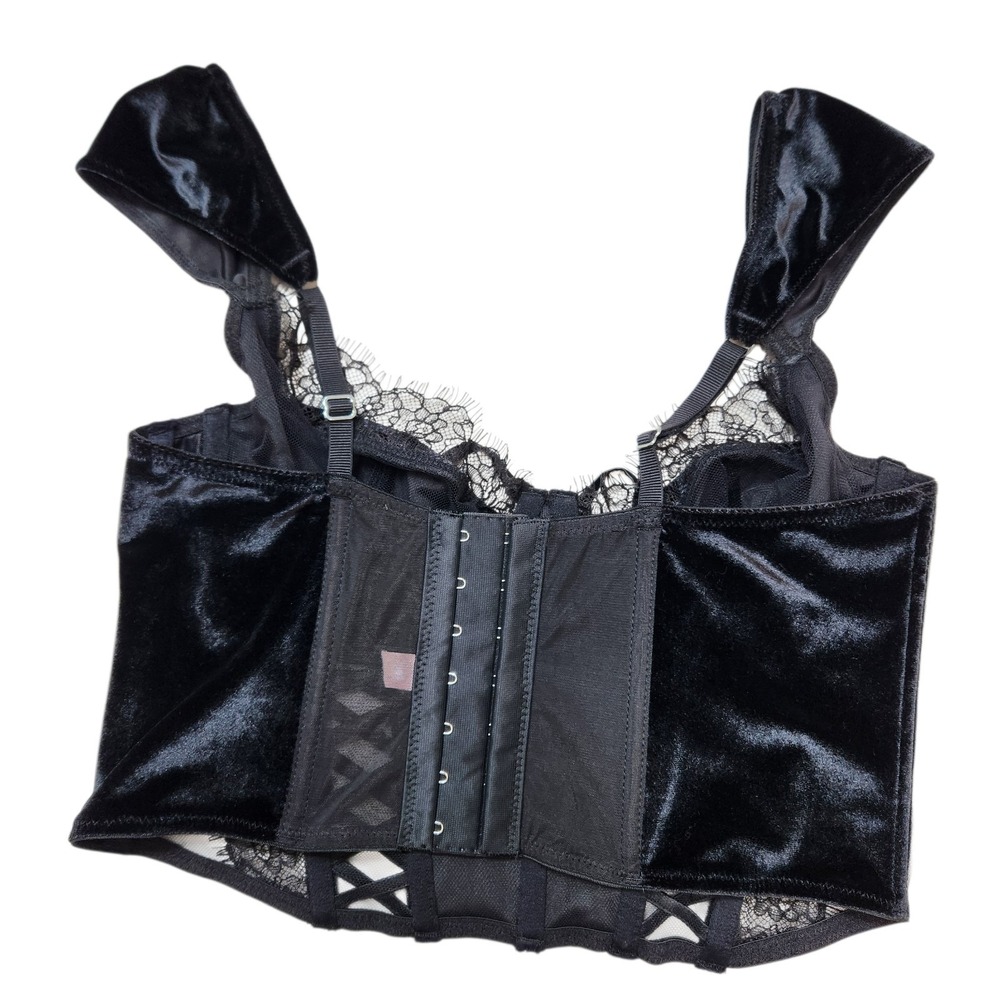 Victoria's Secret Size Medium Dream Angels Black Velvet Mesh Lace Up Corset Top - Picture 8 of 11